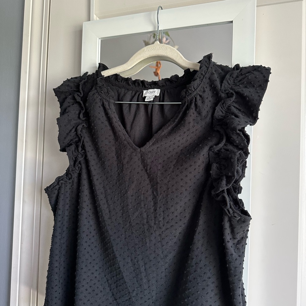 J-crew Black Ruffled Sleeveless Top